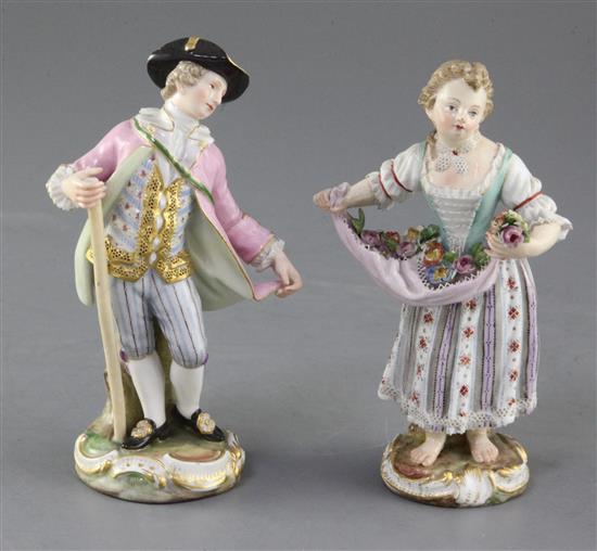Two Meissen figures of gardeners, late 19th century, 14cm and 13.5cm, small losses